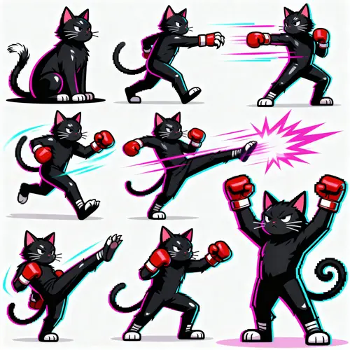 2D Arcade Fighter Black Cat Boxing Sprites