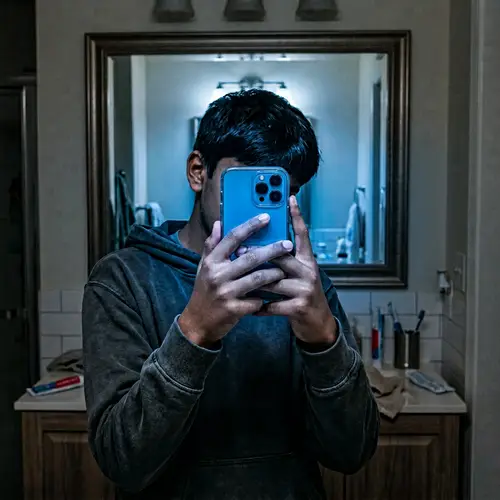 Anonymous South Asian Boy Taking Mirror Selfie with iPhone