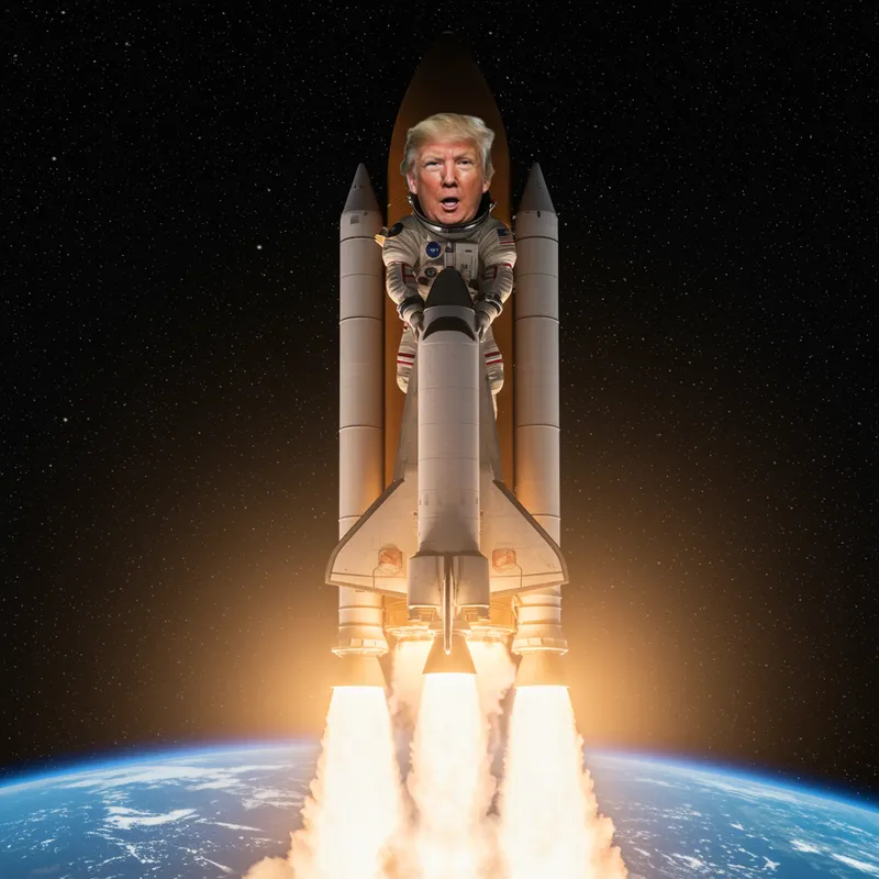 Donald Trump Riding a Rocket in Outer Space