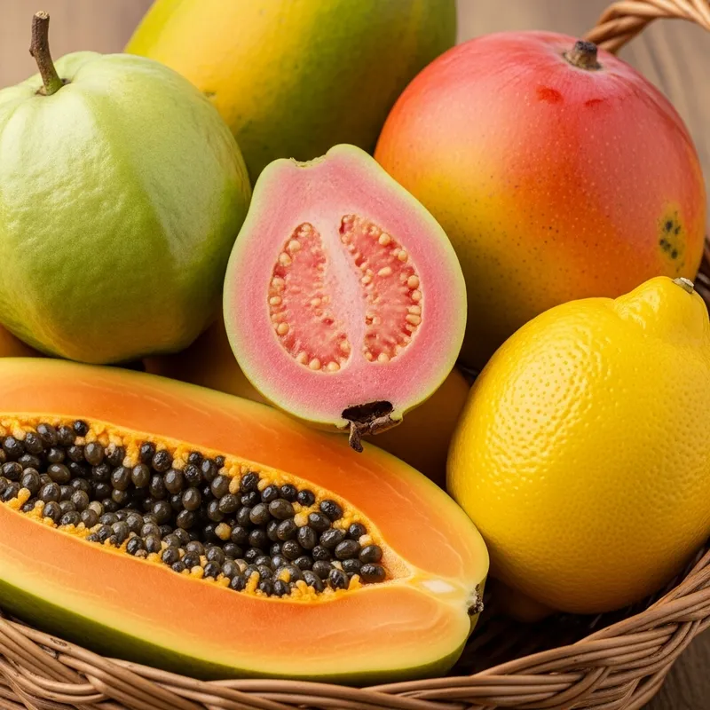 Fresh Fruit Basket: Guava, Mango, Papaya & Lemon Fresh Fruit Basket: Guava, Mango, Papaya & Lemon