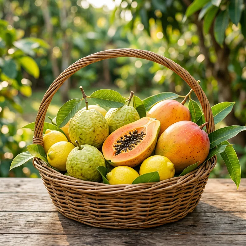 Fresh Fruit Basket: Guava, Mango, Papaya & Lemon