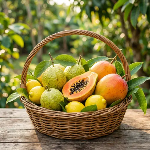 Fresh Fruit Basket: Guava, Mango, Papaya & Lemon