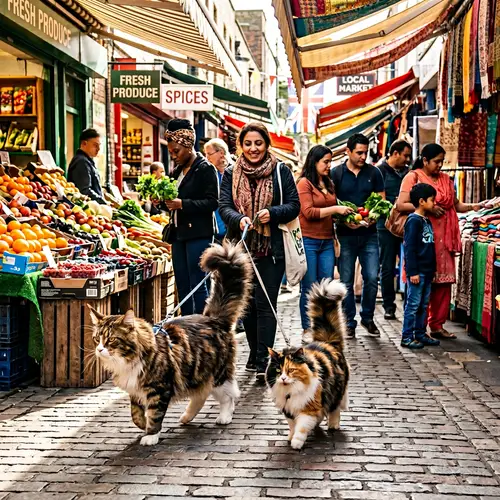 A Cat Goes to the Market with Its Mother