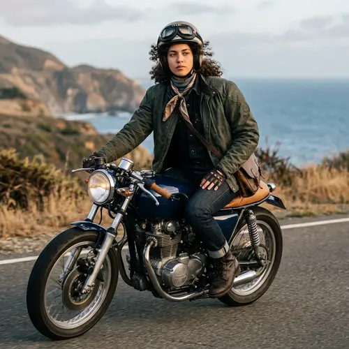 Stylish Androgynous Individual Riding Motorcycle