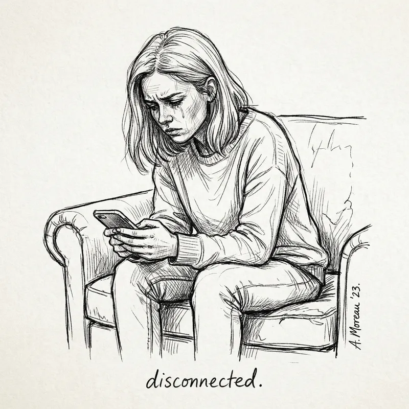 Person Using Mobile Phone with Sad Emotion - Expressing Sorrow