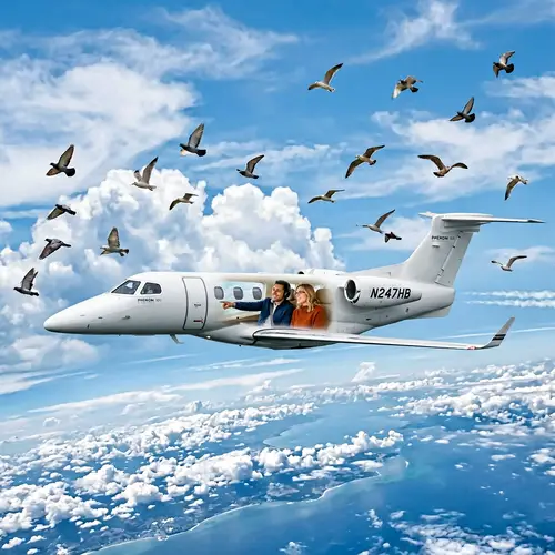 Airplane Journey with Birds: Hispanic Male and Caucasian Female