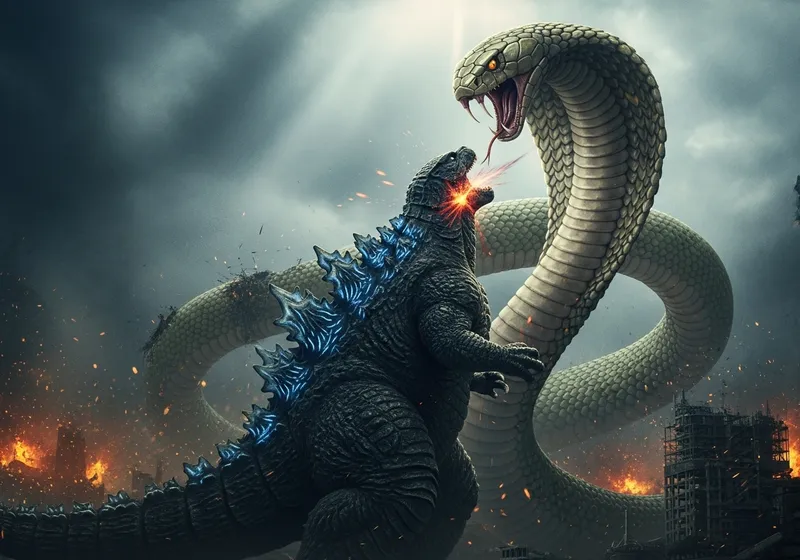 Colossal King Cobra vs Godzilla: Epic Showdown