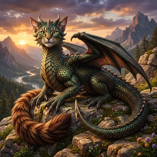 Dragon-Cat Hybrid: Majestic Creature with Dragon-like Features