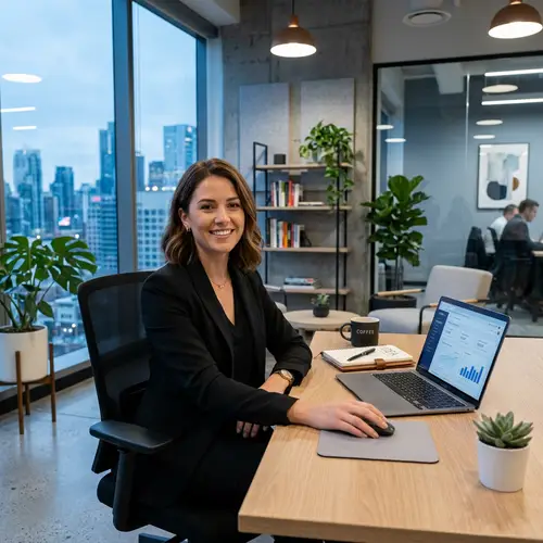 Brunette in Stylish Office with Laptop