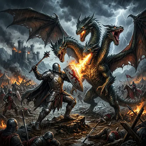 Epic Battle: Gallant Knight vs. Three-Headed Dragon