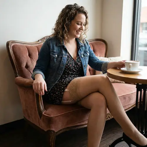 Gorgeous Woman in Short Dress and Garter Belt