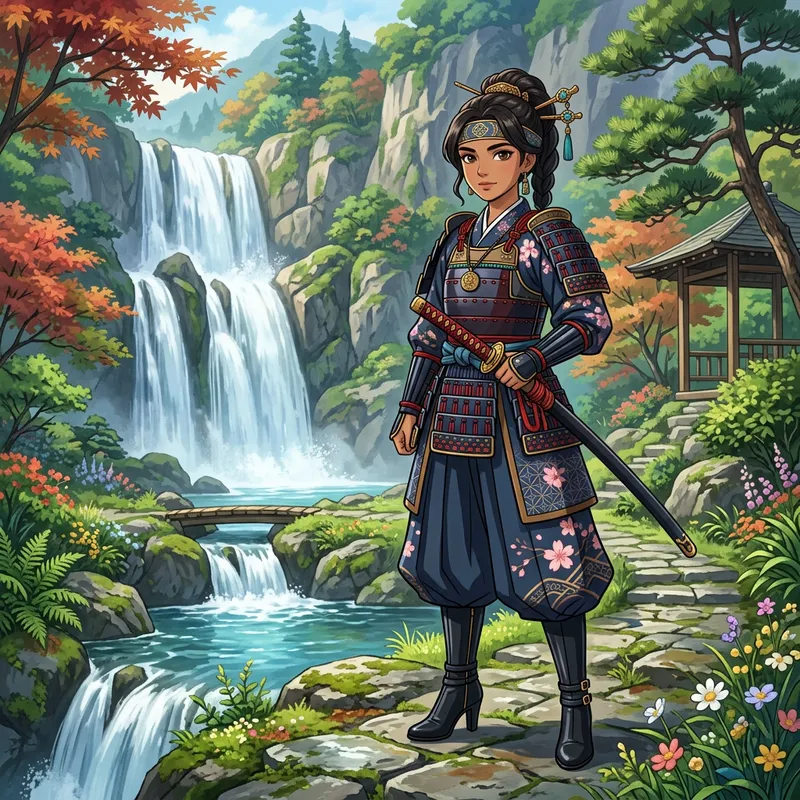 Elegant Middle-Eastern Samurai Girl in Modern Setting