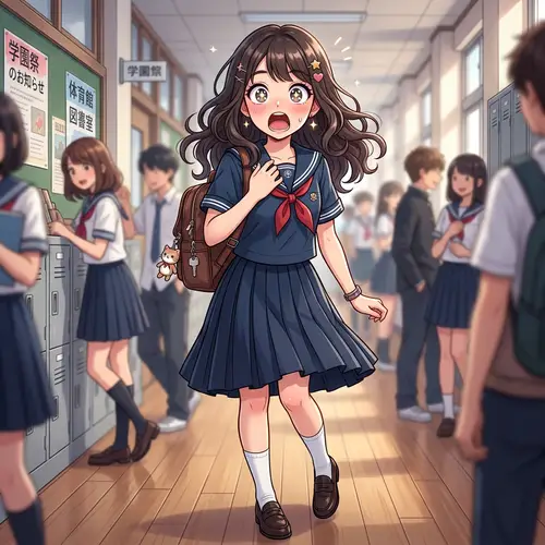 Surprised Anime Girl with Open Mouth | Teenage School Uniform Character