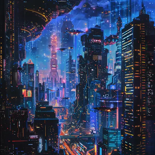 Vibrant Cyberpunk Cityscape at Night