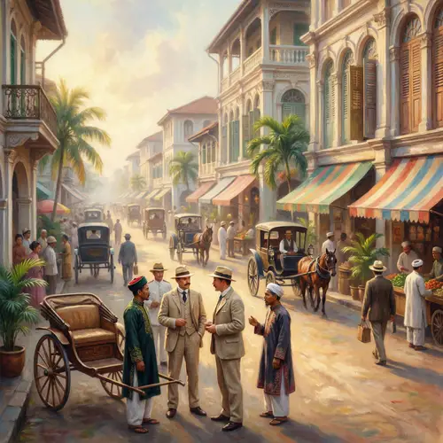 Colonial Singapore: A Bustling Street Scene