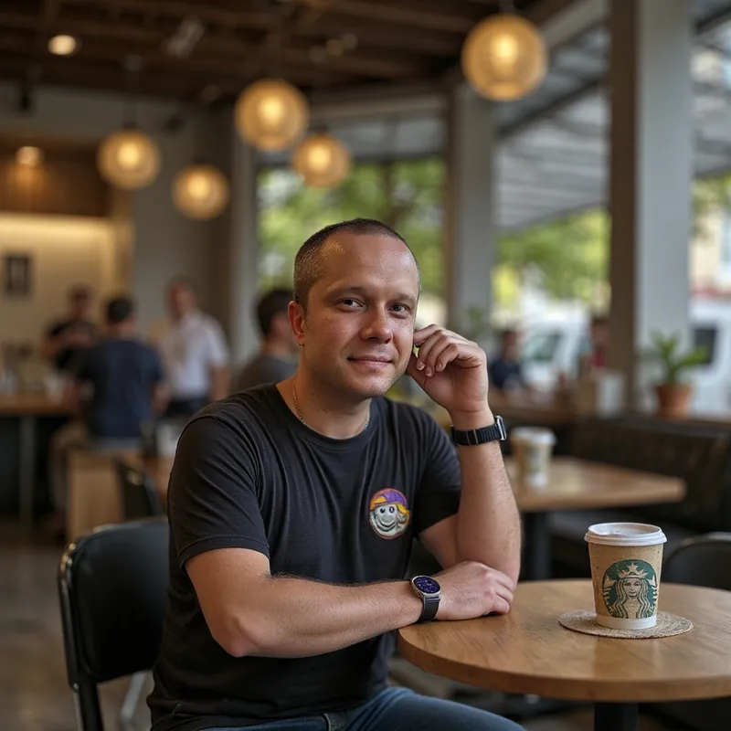 Relaxing in Starbucks: A Man Enjoys His Coffee