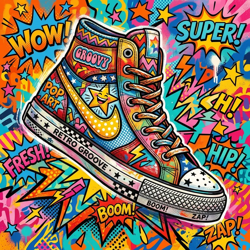 Vintage High-Top Sneakers in Retro Pop Art Style