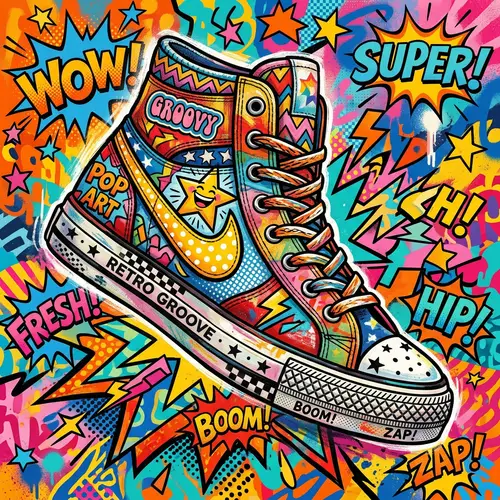 Vintage High-Top Sneakers in Retro Pop Art Style