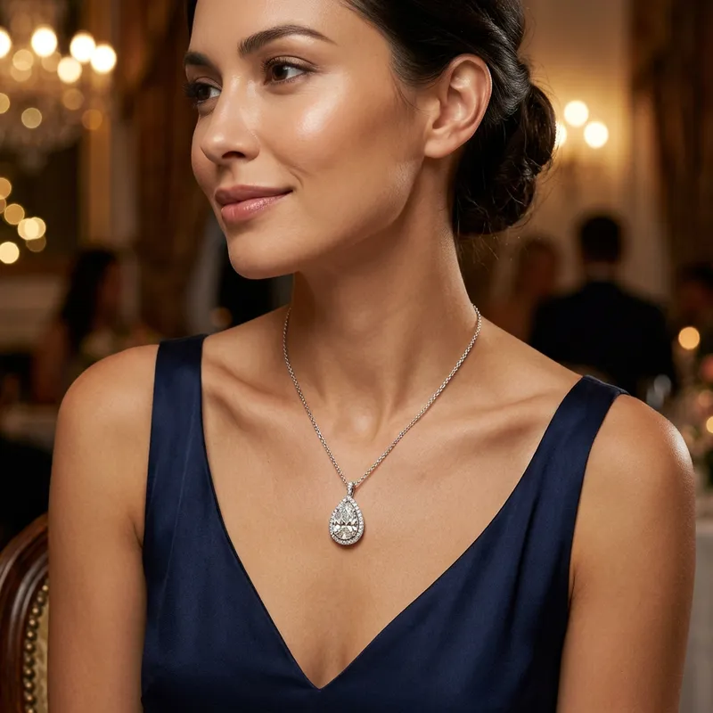 Elegant Diamond Teardrop Necklace in White Gold