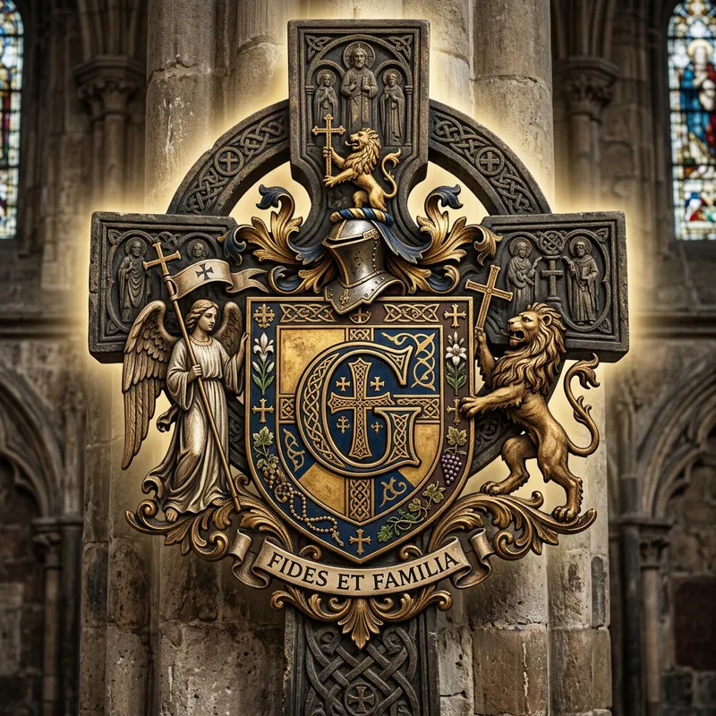 Family Crest with Giant G and Cross | Heritage Symbol