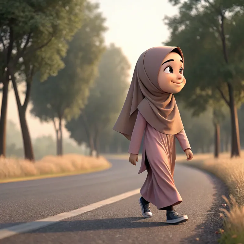 Young Muslim Girl in Hijab: 3D Cartoon Style