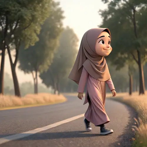 Young Muslim Girl in Hijab: 3D Cartoon Style