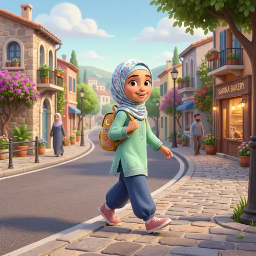 Young Muslim Girl in Hijab: 3D Cartoon Style