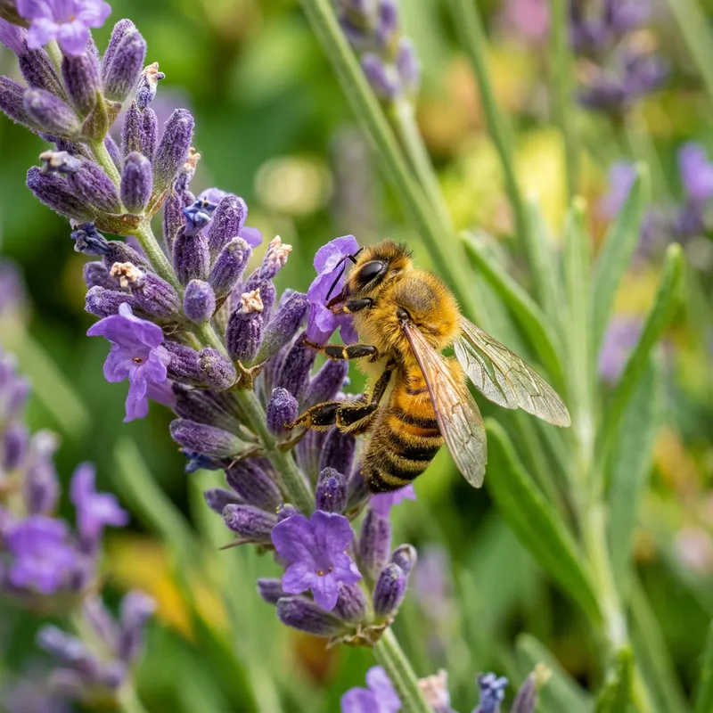 Bee Pollinating Flower Closeup