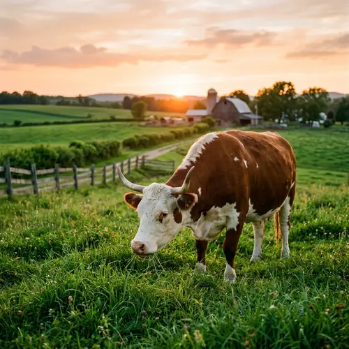 Serene Rural Landscape with Healthy Brown and White Cow