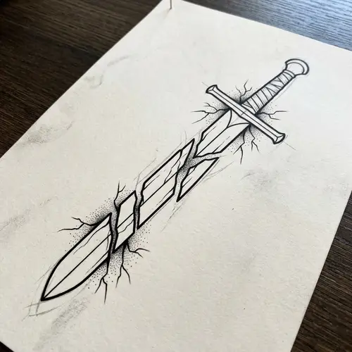 Shattered Sword Tattoo Template | Skin Piercing Design