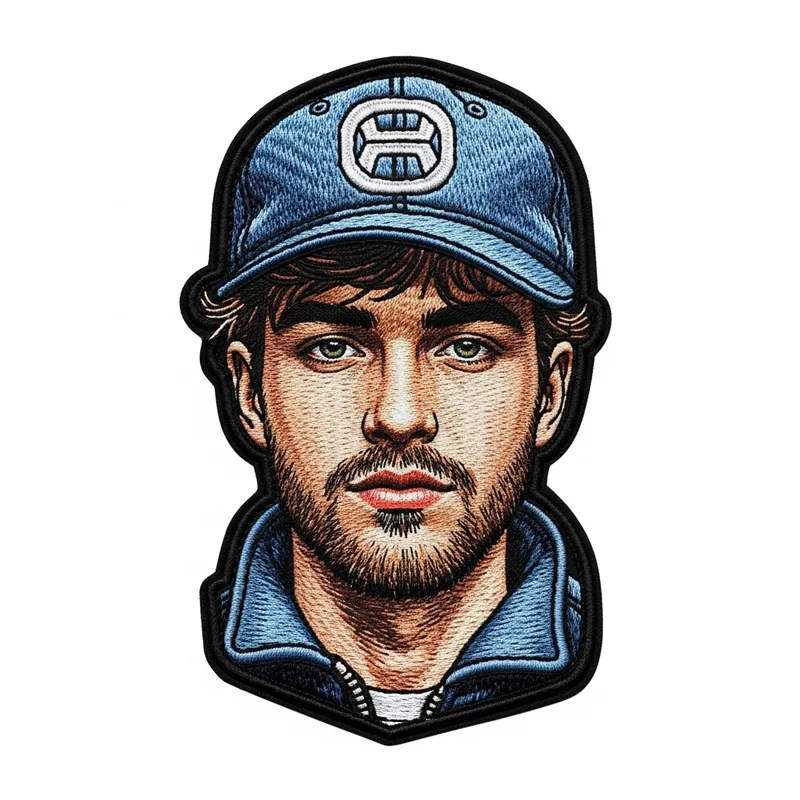 Textile Stitched Patch on Black Background