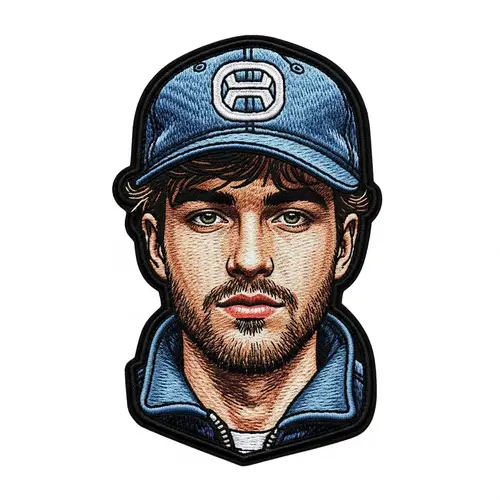 Textile Stitched Patch on Black Background