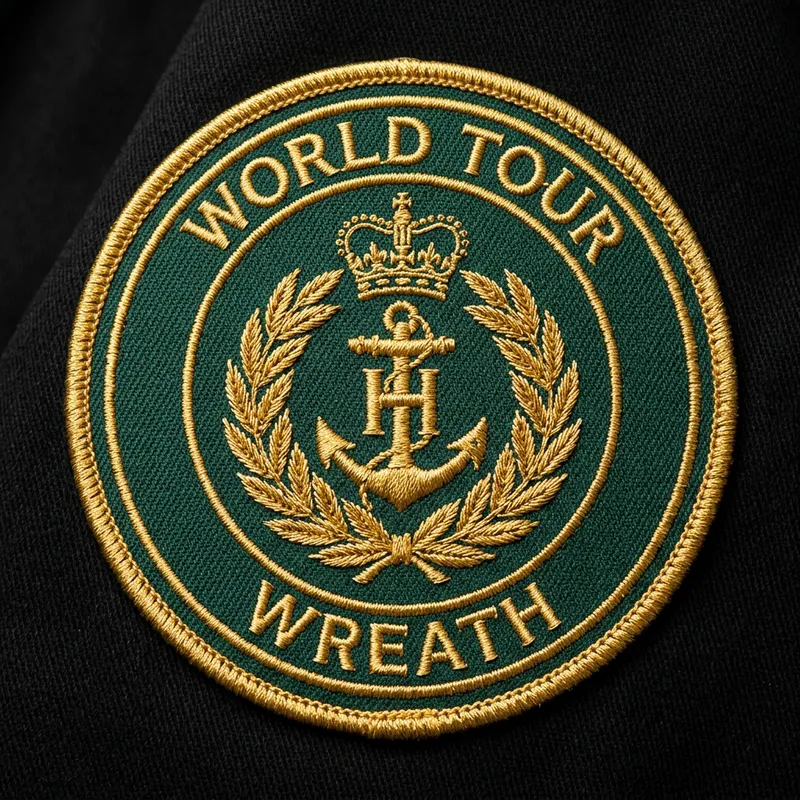 Textile Stitched Patch on Black Background