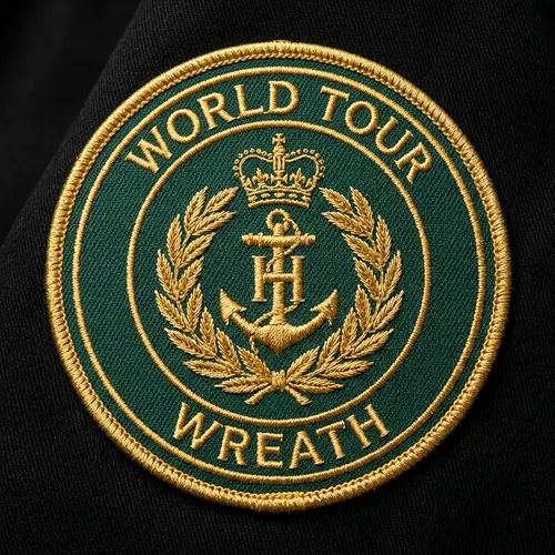 Textile Stitched Patch on Black Background