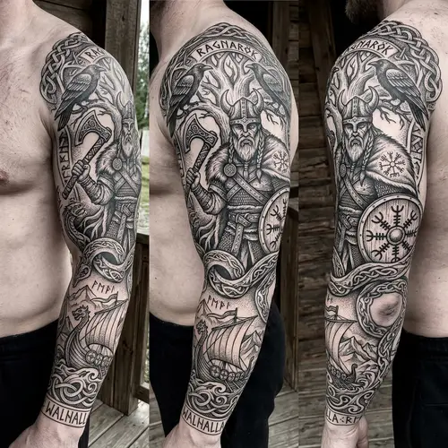 Black and White Viking Tattoo for Arm