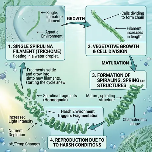 Spirulina Life Cycle: From Filament to Spring-like Structures