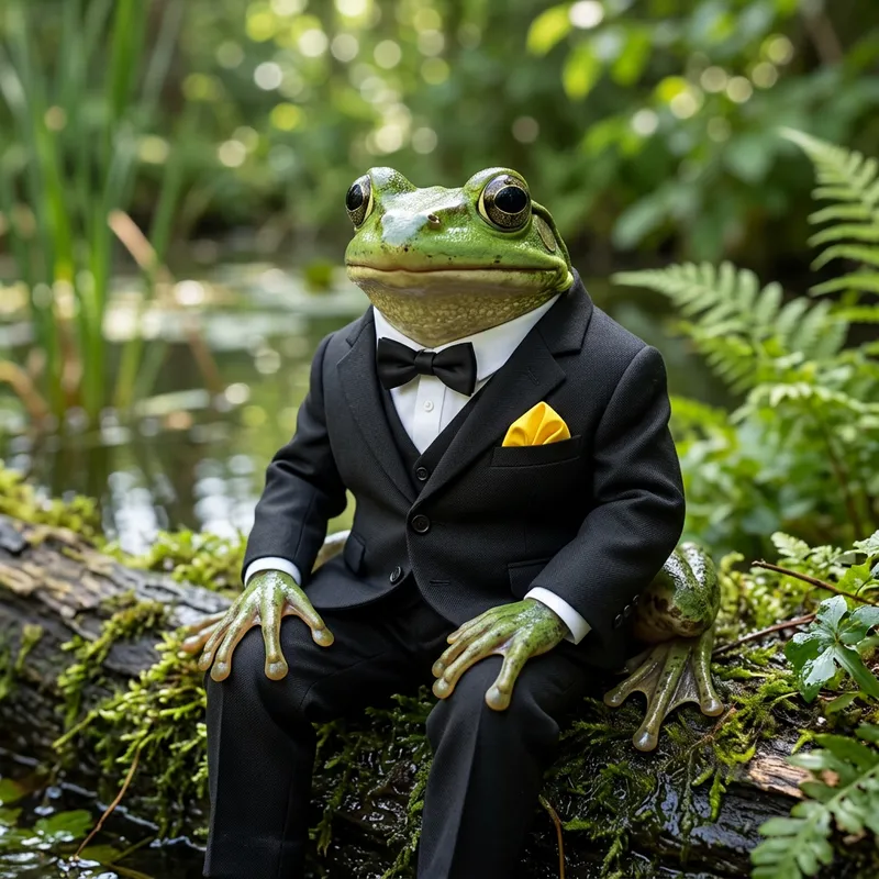 Elegant Frog in Black Suit with Yellow Handkerchief Elegant Frog in Black Suit with Yellow Handkerchief