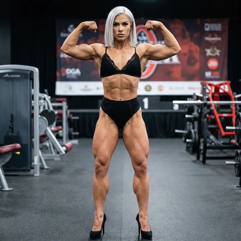 Powerful Bodybuilder Woman in Black Lace Bikini Powerful Bodybuilder Woman in Black Lace Bikini