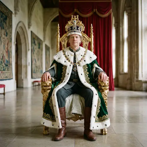 Regal Monarch Sitting on Throne with Crown