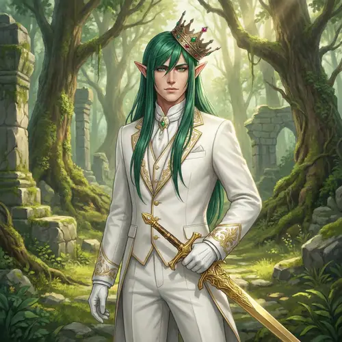 Male Elf with Golden Sword in White Suit | Fantasy Character