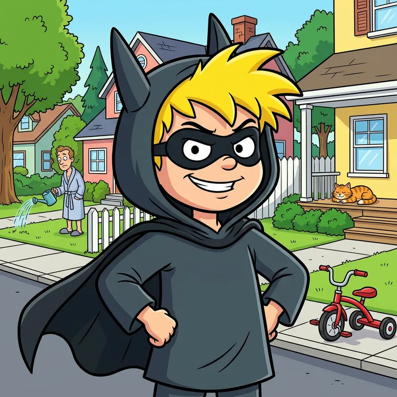 Bart Simpson as Batman - Young Boy Cosplay in Heroic Pose
