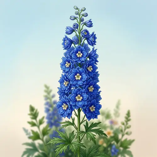 Detailed Digital Illustration of Delphinium Flower