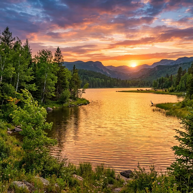 Golden Lake Sunset - Serene and Tranquil View