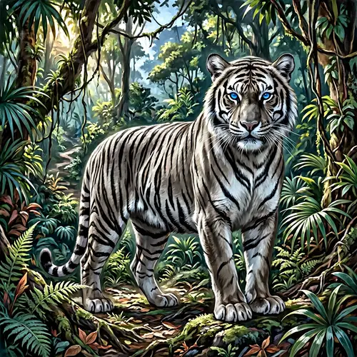 Majestic Tiger with Piercing Blue Eyes in Open Jungle