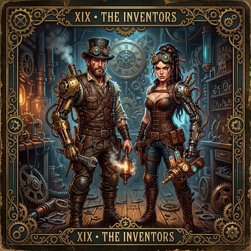 Steampunk Tarot Card Inventors - Male & Female Characters