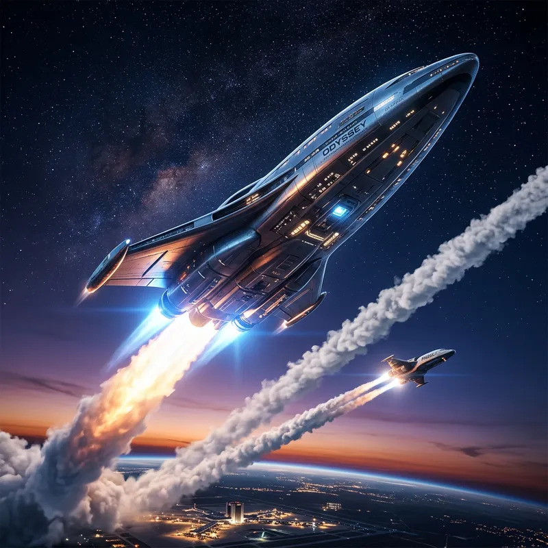 Starship Launching into Twilight Sky - A Vision of Human Technological Achievement Starship Launching into Twilight Sky - A Vision of Human Technological Achievement
