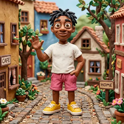 Whimsical Claymation Character in Miniature Set