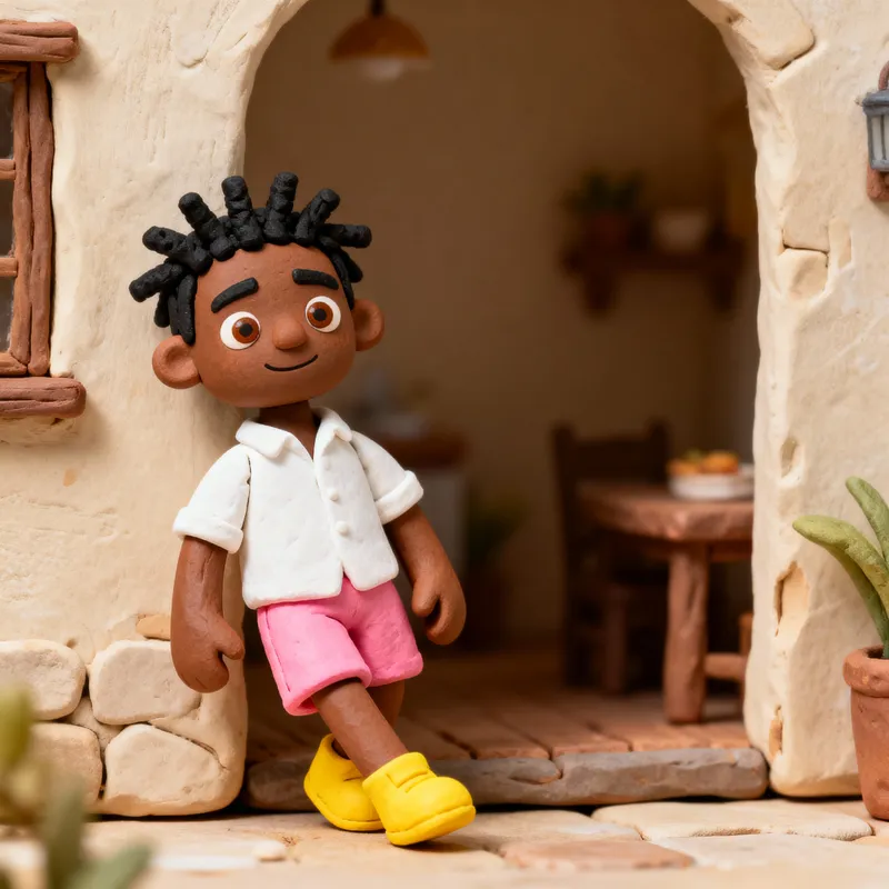 Whimsical Claymation Character in Miniature Set