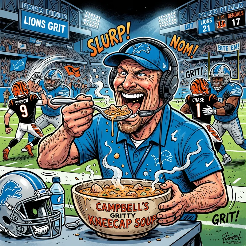 Dan Campbell's Humorous Kneecap Soup Scene