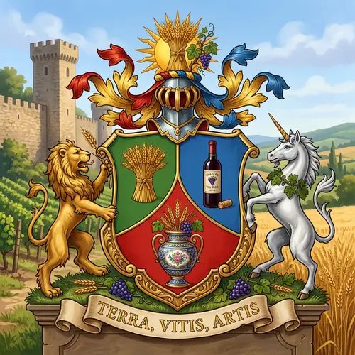 Porcelain Wheat Coat of Arms with Wine Bottle